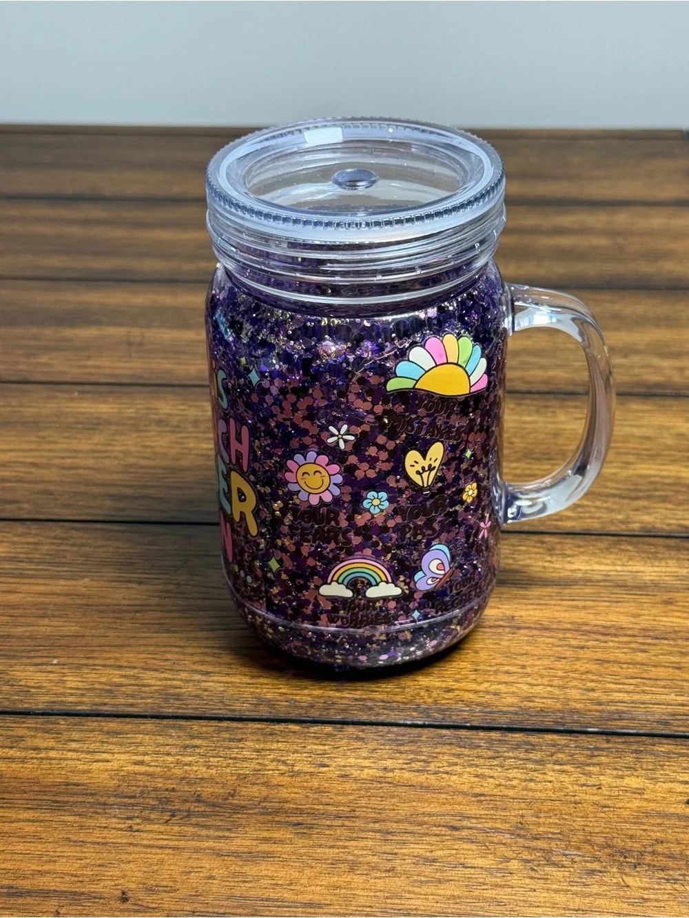 Faith-Themed Purple Glitter Mason Jar - Inspirational Tumbler